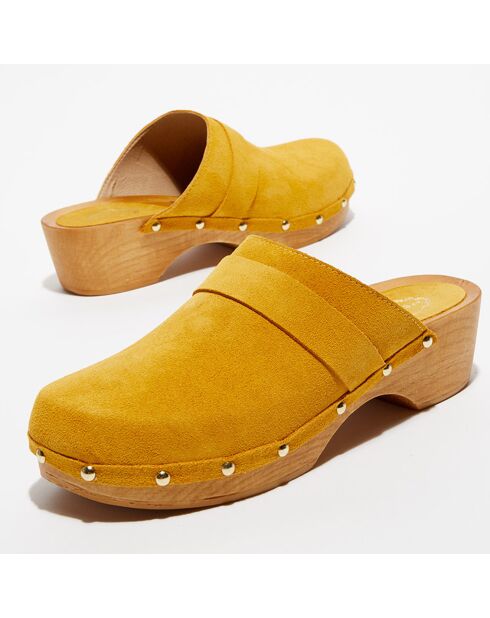 Sabots en Velours de Cuir Sofia miel - Talon 5 cm