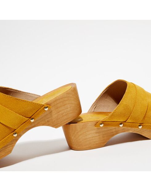 Sabots en Velours de Cuir Sofia miel - Talon 5 cm