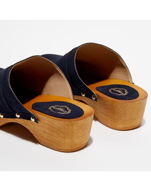 Sabots en Velours de Cuir Sofia marine - Talon 5 cm