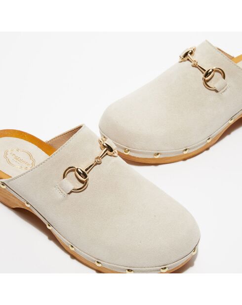 Sabots en Velours de Cuir Nala blanc cassé - Talon 5 cm