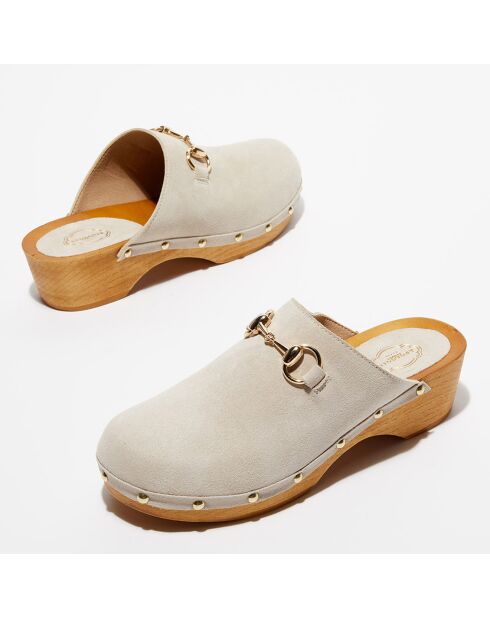 Sabots en Velours de Cuir Nala blanc cassé - Talon 5 cm