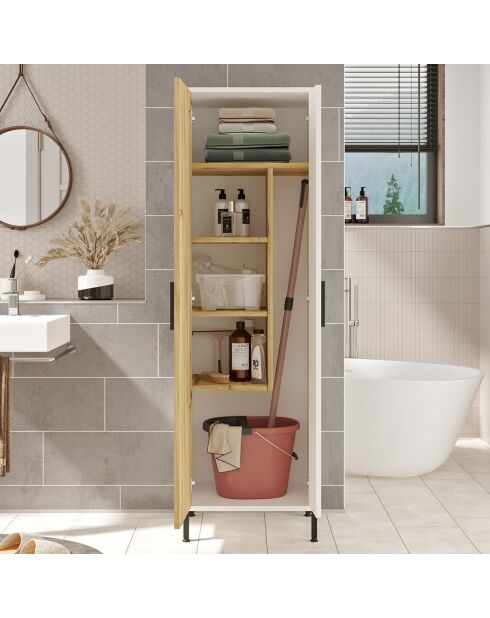 Armario multiusos blanco y nogal - 50,4x165x35,7 cm