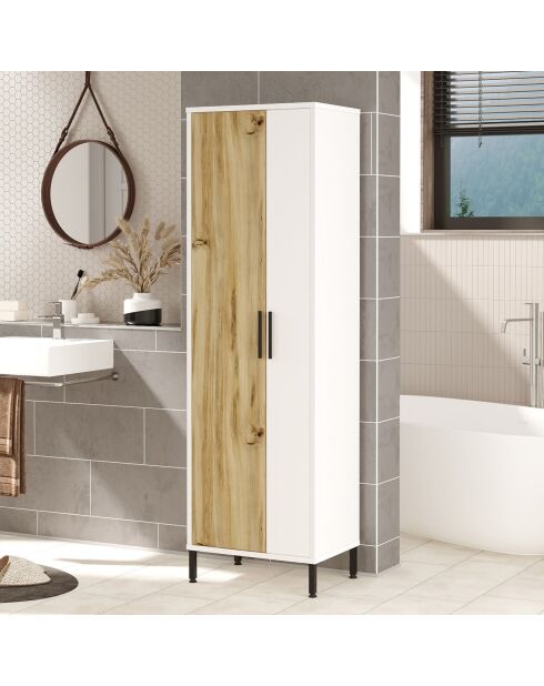 Armario multiusos blanco y nogal - 50,4x165x35,7 cm