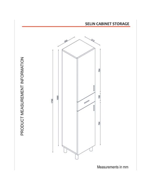 Weißer Badezimmerschrank - 35x179x31,3 cm