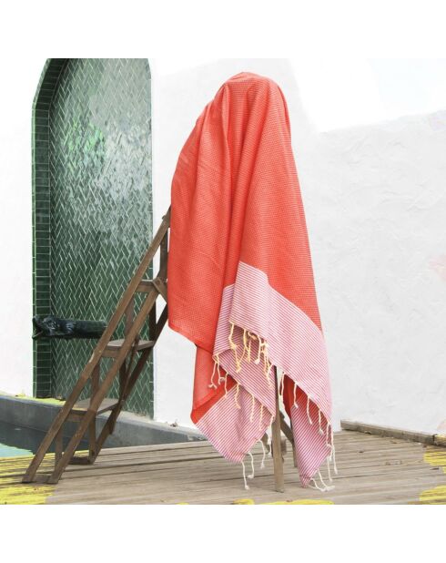 Fouta Famiglia XXL Ibiza a nido d'ape rosso corallo - 200x200 cm