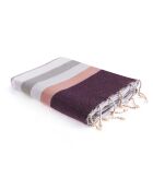 Fouta Arcachon grau/rosa/pflaume - 100x200 cm