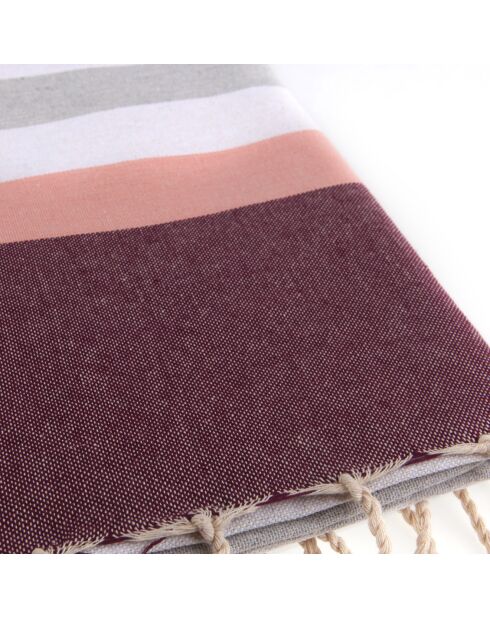Fouta Arcachon grau/rosa/pflaume - 100x200 cm