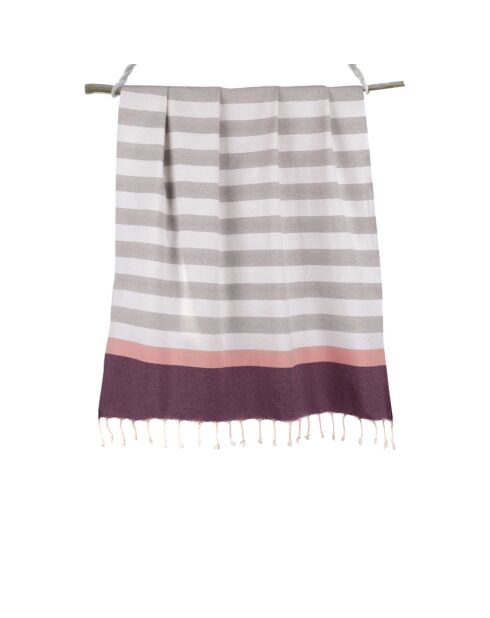 Fouta Arcachon grau/rosa/pflaume - 100x200 cm