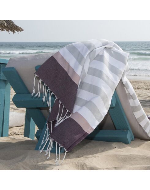 Fouta Arcachon grau/rosa/pflaume - 100x200 cm