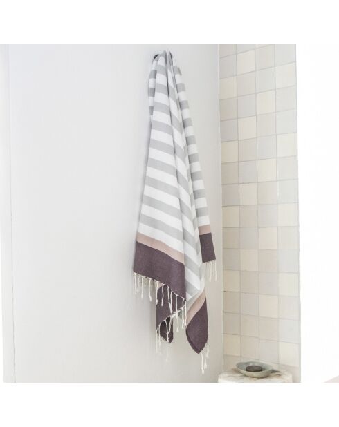Fouta Arcachon grau/rosa/pflaume - 100x200 cm