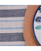 Wasserdichte Tischdecke mit blau/weißen Streifen - 140x140 cm