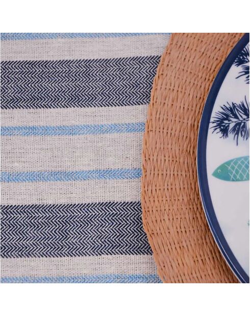 Wasserdichte Tischdecke mit blau/weißen Streifen - 140x140 cm