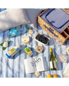 Wasserdichte Tischdecke mit blau/weißen Streifen - 140x140 cm