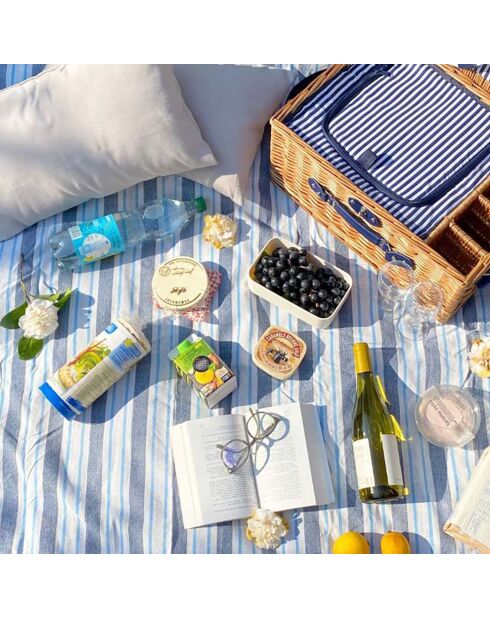 Wasserdichte Tischdecke mit blau/weißen Streifen - 140x140 cm