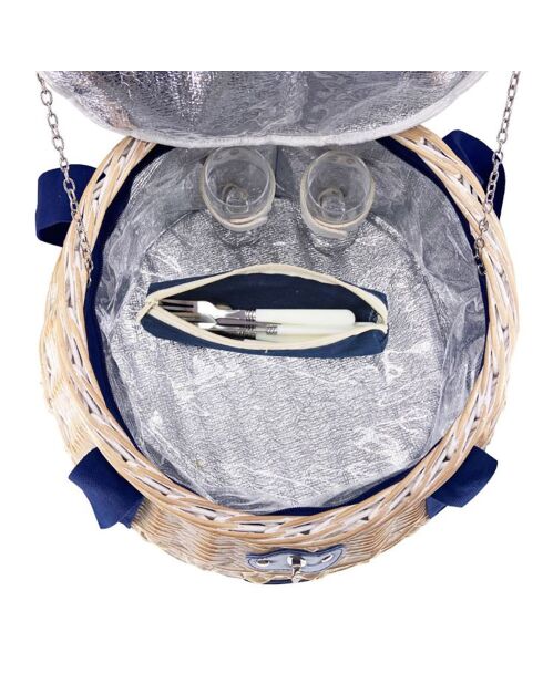 Panier à pique-nique en Osier Deauville bleu -  2 personnes