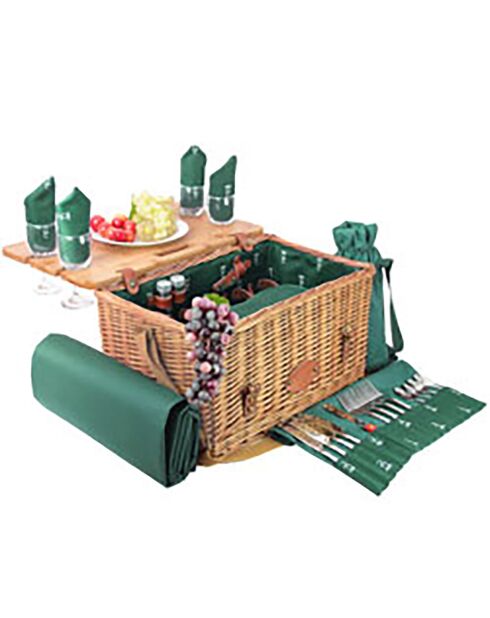Panier à pique-nique en Osier & Cuir Saint Honoré vert - 4 personnes