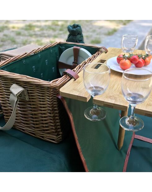 Panier à pique-nique en Osier & Cuir Saint Honoré vert - 4 personnes
