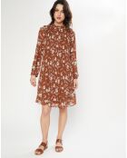 Robe plissée à imprimé fleurs marron/bleu