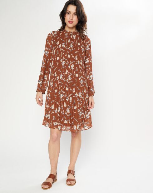 Robe plissée à imprimé fleurs marron/bleu