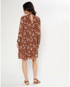 Robe plissée à imprimé fleurs marron/bleu