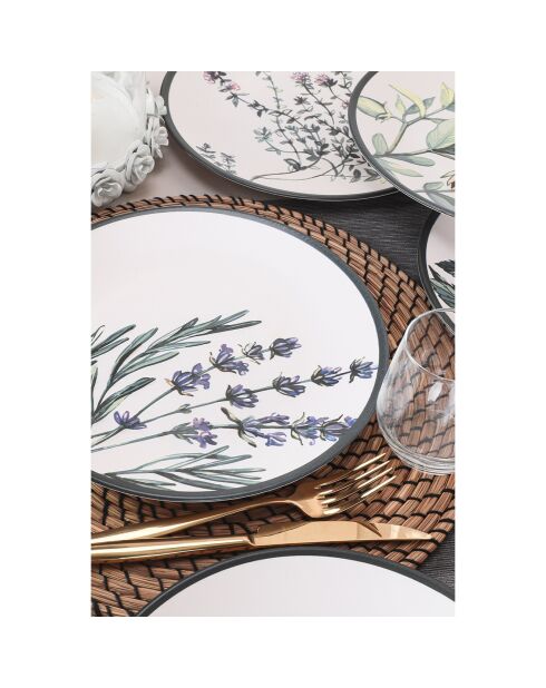 6 piatti piani in gres multicolore - D.25 cm