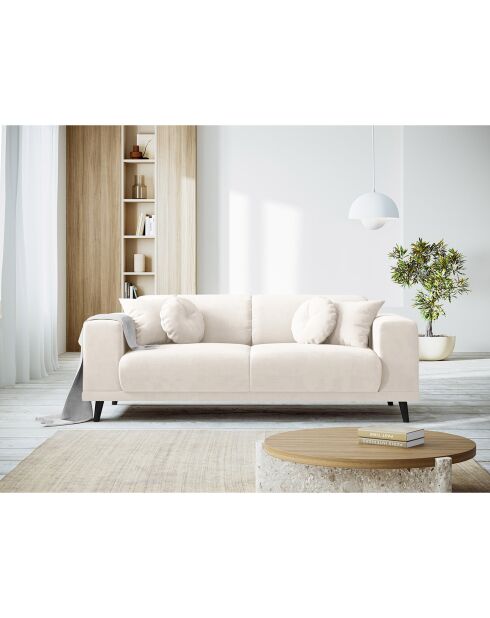 Canapé Velours Giorgio 3 Places beige clair - 203x92x74 cm