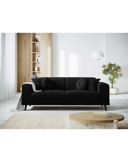 Canapé Velours Giorgio 3 Places noir - 203x92x74 cm