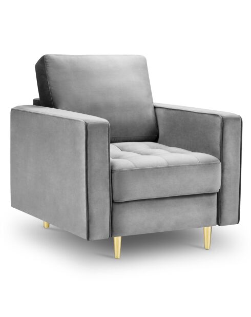 Fauteuil Velours Santo gris - 80x90x90 cm