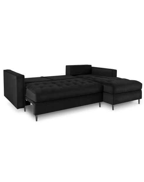 Santo 5-zits converteerbare fluwelen hoekbank met zwarte 5-zitskist - 240x175x96 cm