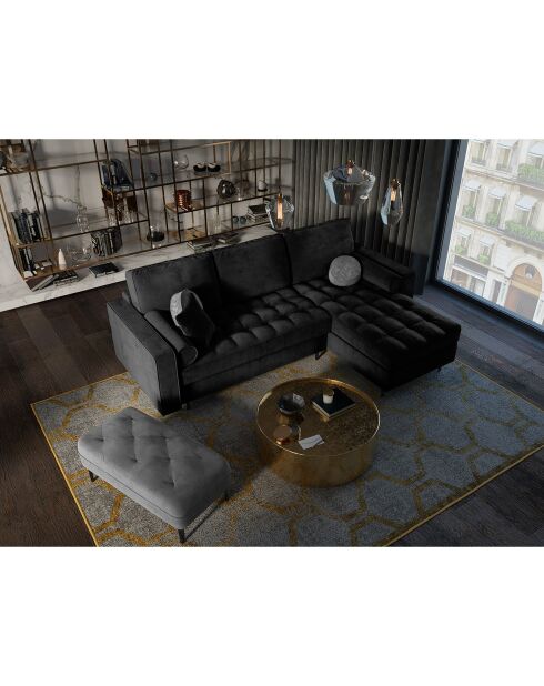 Santo 5-zits converteerbare fluwelen hoekbank met zwarte 5-zitskist - 240x175x96 cm