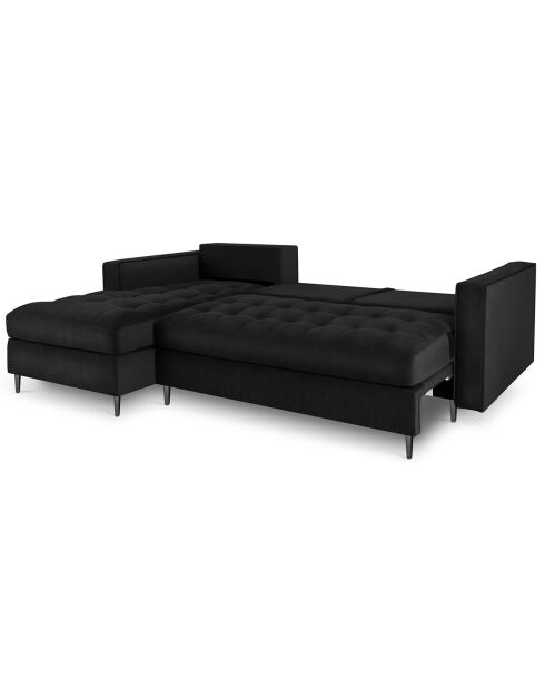 Santo 5-zits converteerbare fluwelen linkerhoekbank met zwarte 5-zitskist - 240x175x96 cm