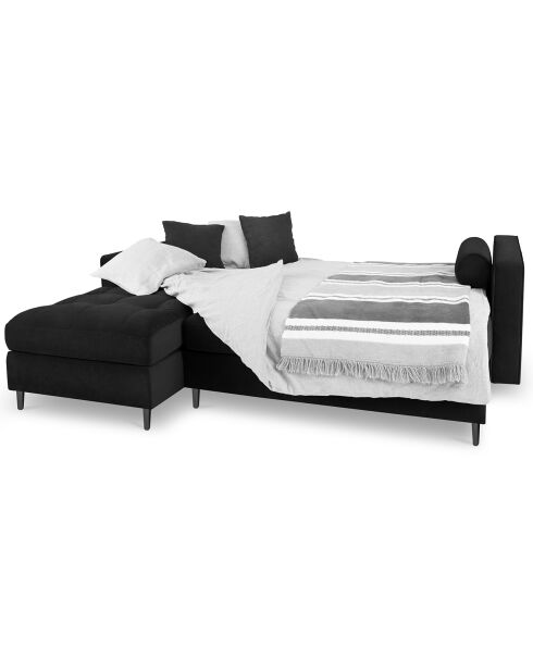 Santo 5-zits converteerbare fluwelen linkerhoekbank met zwarte 5-zitskist - 240x175x96 cm