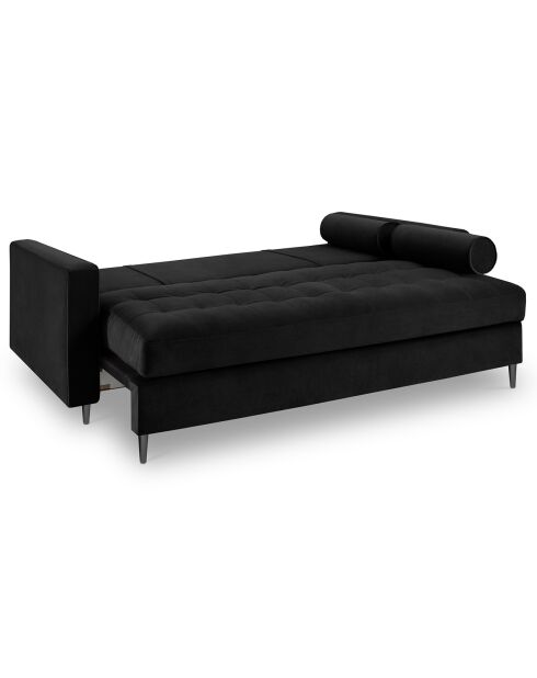 Canapé Velours Convertible avec Coffre Santo 3 Places noir - 225x100x96 cm