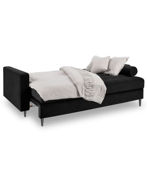 Canapé Velours Convertible avec Coffre Santo 3 Places noir - 225x100x96 cm