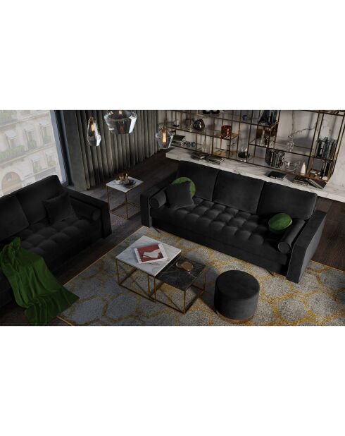 Canapé Velours Convertible avec Coffre Santo 3 Places noir - 225x100x96 cm