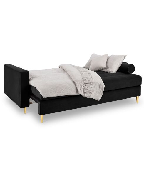 Canapé Velours Convertible avec Coffre Santo 3 Places noir - 225x100x96 cm