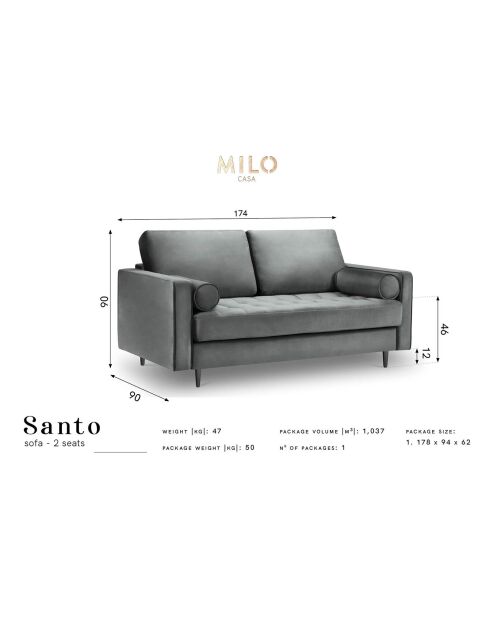 Santo 2-Sitzer-Sofa aus Samt, flaschengrün — 174x90x90 cm