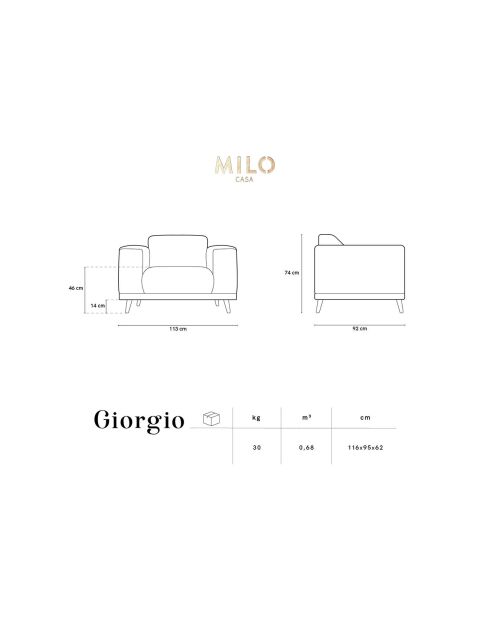 Fauteuil Velours Giorgio beige clair - 113x92x74 cm