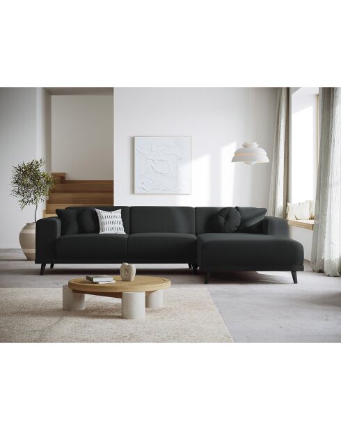 Canapé d'angle Droit Giorgio Velours Côtelé 5 Places noir - 262x185x74 cm
