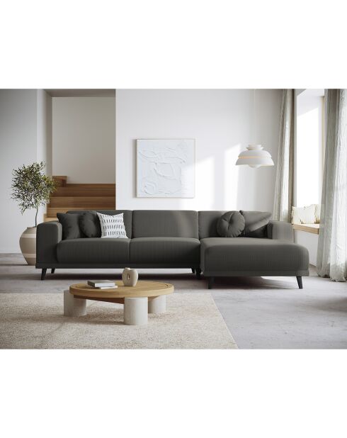 Canapé d'angle Droit Giorgio Velours Côtelé 5 Places gris foncé - 262x185x74 cm