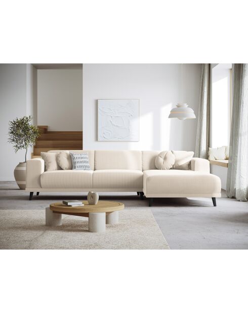Canapé d'angle Droit Giorgio Velours Côtelé 5 Places beige clair - 262x185x74 cm