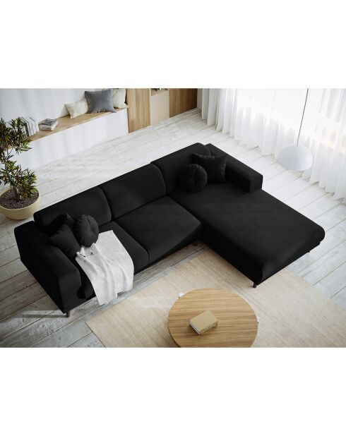 Canapé d'angle Droit Velours Giorgio 5 Places noir - 262x185x74 cm