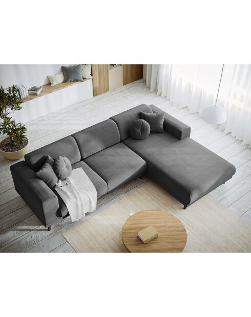 Canapé d'angle Droit Velours Giorgio 5 Places gris - 262x185x74 cm