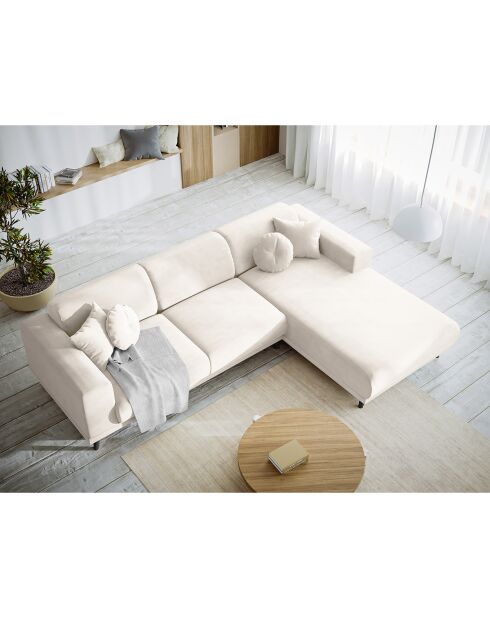 Canapé d'angle Droit Velours Giorgio 5 Places beige clair - 262x185x74 cm