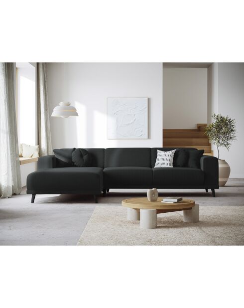 Canapé d'angle Gauche Giorgio Velours Côtelé 5 Places noir - 262x185x74 cm