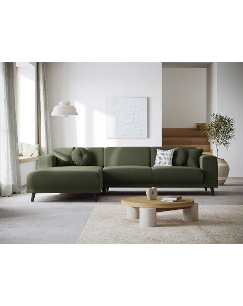 Canapé d'angle Gauche Giorgio Velours Côtelé 5 Places vert - 262x185x74 cm