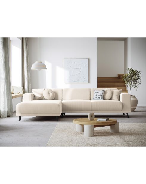 Canapé d'angle Gauche Giorgio Velours Côtelé 5 Places beige clair - 262x185x74 cm