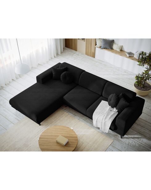 Canapé d'angle Gauche Velours Giorgio 5 Places noir - 262x185x74 cm