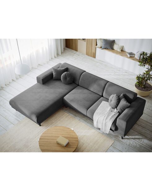 Canapé d'angle Gauche Velours Giorgio 5 Places gris - 262x185x74 cm