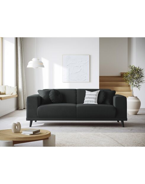 Canapé Giorgio Velours Côtelé 3 Places noir - 203x92x74 cm